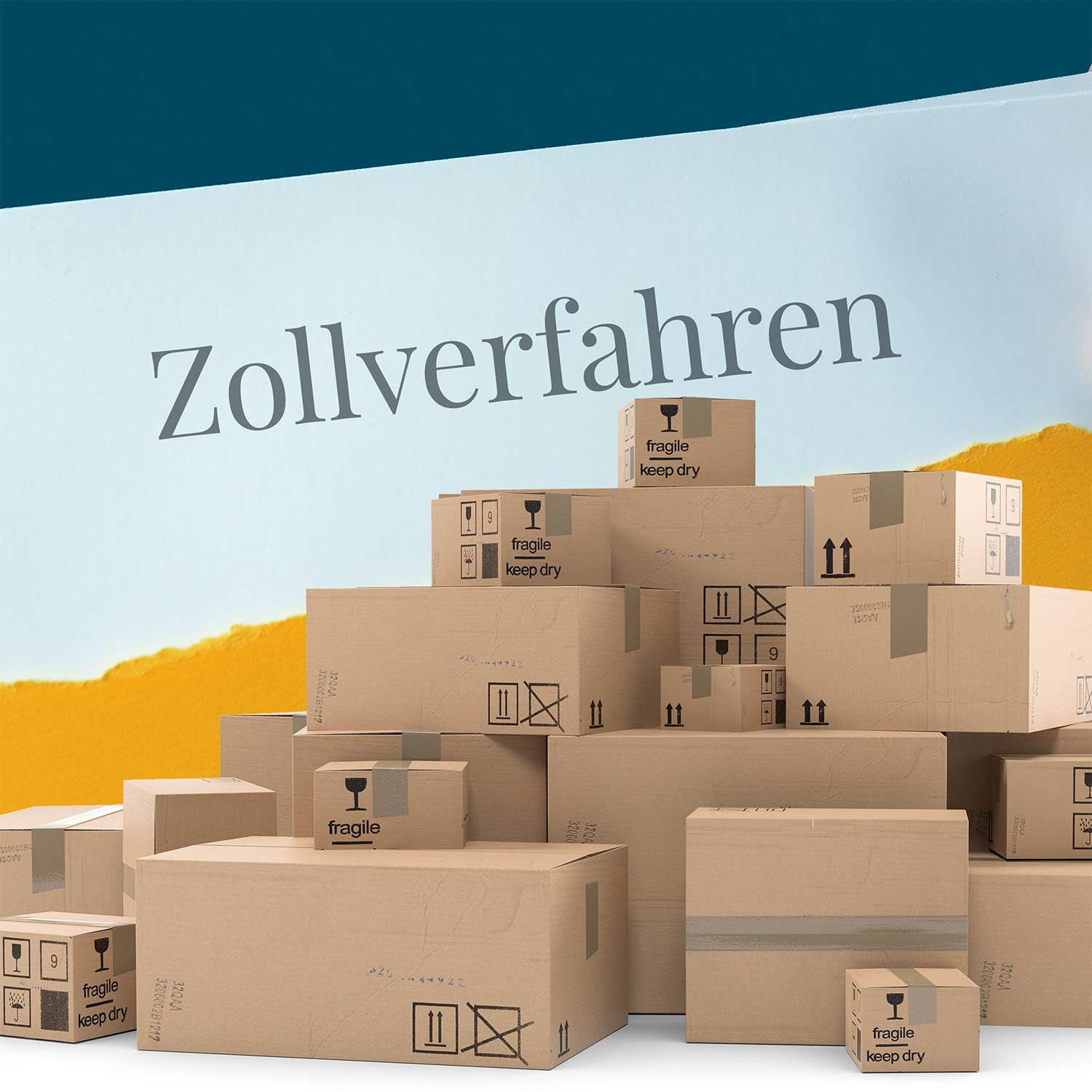 großer Haufen von Pakete und Schriftzug Zollverfahren